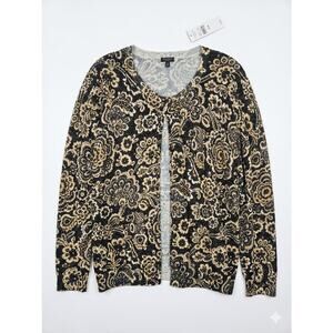 NEW Talbots 2X Brown Metallic Cardigan Sweater Floral Career Classic Staple